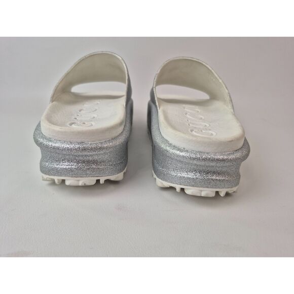 Gucci Miami Platform Slides Interlocking GG Glitter Rubber Sandal Silver Size 41 - Picture 7 of 8